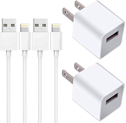 Product Cover Alimu USB Wall Charger Adapter Plug and Cable Compatible with iPhone 11 / X / 8 Plus / 7 Plus/XS/XR/XS Max /6s/6 Plus/6s Plus/5/5s/5c, iPods and iPads (2 Pack)
