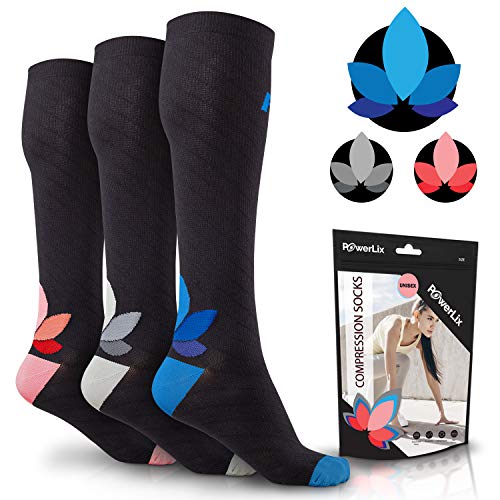 Product Cover POWERLIX Compression Socks for Women & Men (Pair) 20-30 mmHg, Medical Knee High Support Stockings for Pregnancy, Maternity, Nurse, Diabetic, Best for Travel, Flying, Running & More