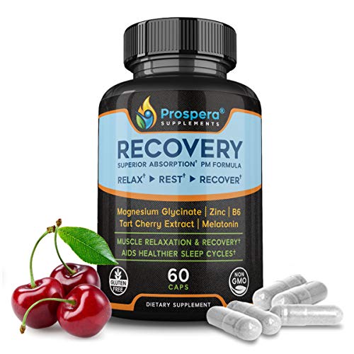 Product Cover Muscle Recovery Magnesium Glycinate Supplement - Made for Crossfit by Prospera - Boosts Workout, Aids Recovery during Sleep - B6 and Zinc for Exercise, Tart Cherry and Melatonin as Sleep Aid - 60 Caps