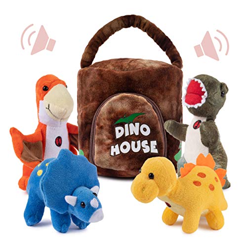 Product Cover Plush Creations Dinosaur House with 4 Plush Talking Dinos, Makes a Great Gift for Boys and Girls, Interactive & Educational Talking Plush Dinosaurs Will stimulate your child's imagination (Dino House)