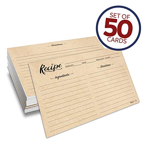 Product Cover Nuah Prints Double Sided Recipe Cards 4x6 Inch, Set of 50 Thick Cardstock Recipe Cards with Lines, Easy To Write On Smooth Surface, Line Printed, Large Writing Space (Kraft Look)