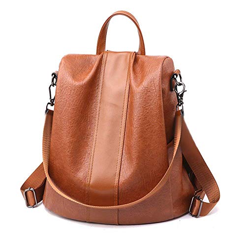 Product Cover Women Backpack Purse Leather Anti-theft Backpack Casual Satchel Shoulder Bag for Girls (Brown)