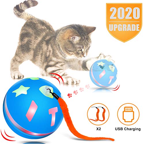 Product Cover uniwood Interactive Cat Toy Ball, USB Rechargeable Motion Ball, 360 Degree Self Rotating Ball with Red LED Light, for Kitty's Indoor Play and Exercise