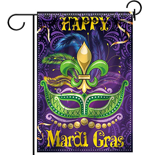 Product Cover Mardi Gras Decorations Mardi Gras Garden House Flag Fabric Double Sided, Mardi Gras Party Outdoor Decorative Classic Design House Flag Banner for Yard Lawn, 18.5 x 12.6 Inch