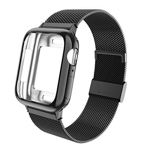Product Cover LELONG Compatible with Apple Watch Band 38mm 40mm 42mm 44mm with Case,Women and Men Stainless Steel Mesh Loop for iWatch Band Series 5 4 3 2 1