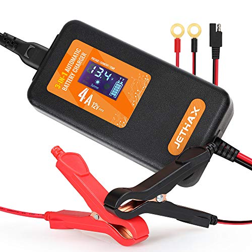 Product Cover Jethax 12V 4A Smart Car Battery Charger, Fully Automatic 3-in-1 Portable Battery Maintainer and Trickle Charger for Car, Motorcycle, Lawn Mower, Scooter, SUV, ATV