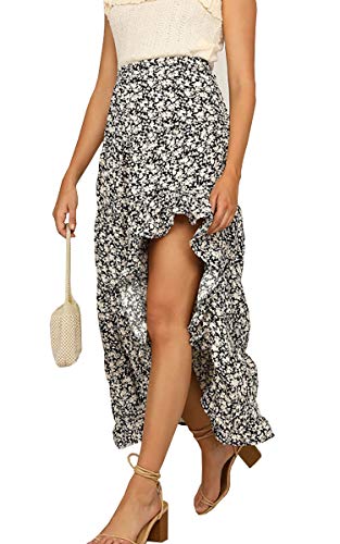 Product Cover ECOWISH Womens Floral Skirt Elastic Waist Boho Ruffle Hem Maxi Long Dress High Low Cotton Skirts