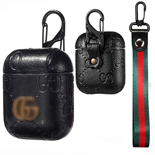 Product Cover Luxury Leather Airpods Case Cover Designer Cute Leather Airpod Skins for Airpods 1/2 with Lanyard and Carabiner