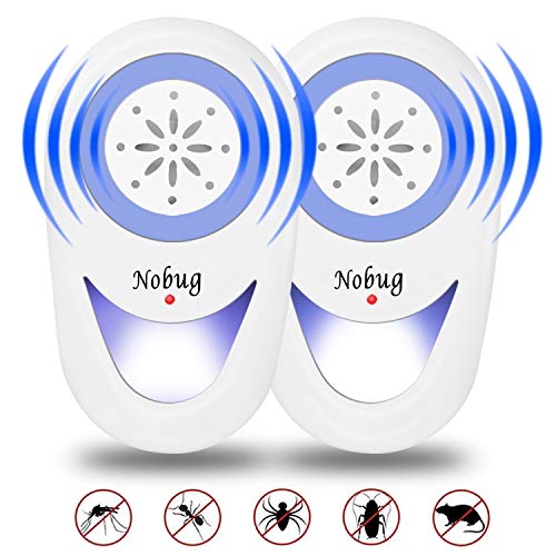 Product Cover NoBug Upgraded Ultrasonic Pest Repeller Plug in,Pest Control Electronic Insect Repellent Reject Rodent Fly Cockroach Bed Bugs Ants Mice Rats Mosquito Roach Spider 2 Pack (White)