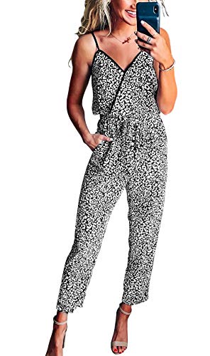 Product Cover PRETTYGARDEN Women's Sexy Wrap V Neck Leopard Print Spaghetti Strap Long Pants Jumpsuits Rompers with Pockets