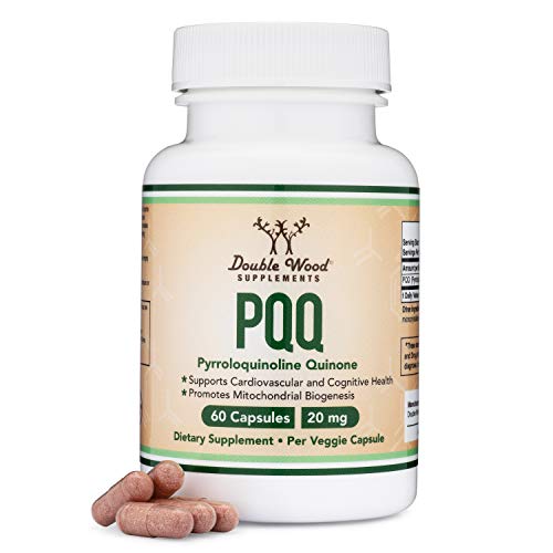 Product Cover PQQ Supplement - 20mg, 60 Capsules (Pyrroloquinoline Quinone) Promotes Mitochondria ATP Coenzyme Levels, Energy Optimizer and Sleep Quality Support by Double Wood Supplements