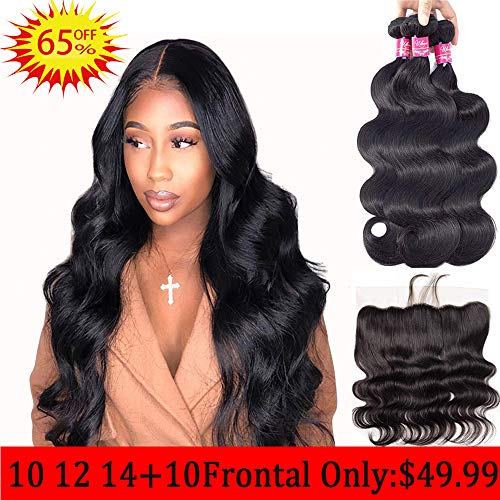Product Cover ULOVE HAIR Brazilian Virgin Hair Body Wave 3 Bundles with Frontal Natural Color 100% Unprocessed Human Hair Extensions with 13x4 Frontal Lace Closure