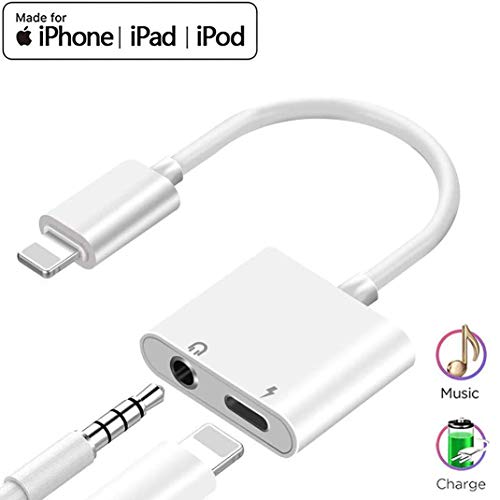 Product Cover for iPhone Dongle Splitter Charger Aux Adapter 3.5 mm Headphone Jack Adapter for iPhone 11/7/7 Plus/ 8/8 Plus/X/10/ XS/XS Max/XR Charge and Listen to Music Audio Adapter