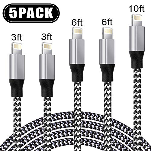 Product Cover UNEN iPhone Charger [3-3-6-6-10FT, MFi Certified Lightning Cable] Nylon Braided USB Fast Charging Compatible iPhone 11 Pro Max Xs X XR 8 7 6s 6 SE 5 5s 5c iPad iPod-Upgraded