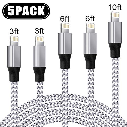 Product Cover UNEN iPhone Charger [3-3-6-6-10FT, MFi Certified Lightning Cable] Nylon Braided USB Fast Charging Compatible iPhone 11 Pro Max Xs X XR 8 7 6s 6 SE 5 5s 5c iPad iPod-Upgraded