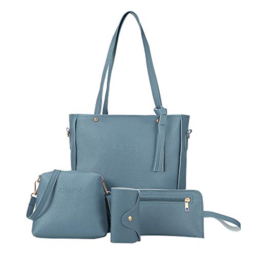 Product Cover 4pcs Set Handbags Fashion Satchel Bags Shoulder Purses Top Handle Work Bags (Blue)