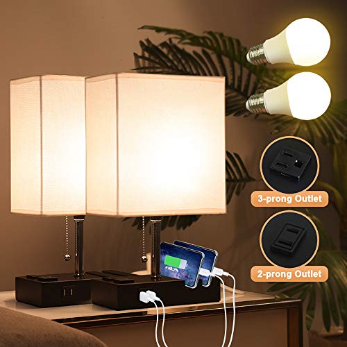Product Cover Lifeholder Bedside Lamps with 2 Phone Stands, Table Lamp Include 2 Warm LED Bulbs, Nightstand Lamp Built in 2 USB Ports & 2 AC Outlet, Exquisite Desk Lamp Idea for Bedroom or Living Room(2 Packs)