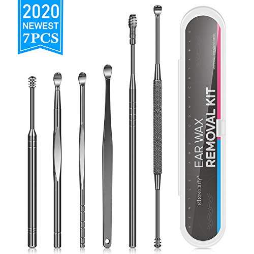 Product Cover 7 Pcs Ear Pick, Earwax Removal Kit ETEREAUTY Ear Cleansing Tool Set, Ear Curette Ear Wax Removal Kit with a Small Cleaning Brush and Storage Box, Black ...