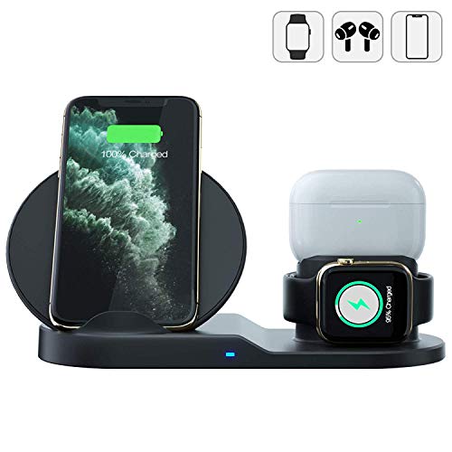 Product Cover Wireless Charger for AirPods Pro, 3 in 1 Wireless Charging Stand for Apple Watch, Qi-Certified Wireless Charging Station Compatible with iPhone 11/11 pro /11 Pro Max/XR/Xs/XS Max/X/ 8/8Plus