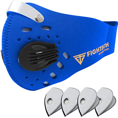 Product Cover FIGHTECH Dust Mask | Mouth Mask Respirator with 4 Carbon Filters for Pollution Pollen Allergy Woodworking Mowing Running | Washable and Reusable Neoprene Half Face Mask (Extra Small/Youth, Blue)