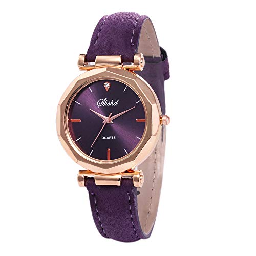 Product Cover Rendodon Women Crystal Wristwatch Fashion Leather Casual Watch Luxury Analog Quartz Watches (Purple)