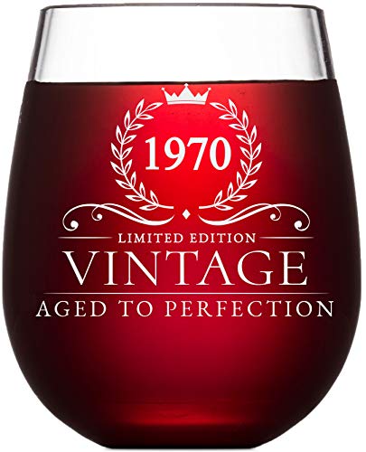 Product Cover 50th Birthday Gifts for Women and Men Turning 50 Years Old - 15 oz. Vintage 1970 Wine Glass - Funny Fiftieth Gift Ideas, Party Decorations and Supplies for Him or Her, Husband, Wife, Mom, Dad