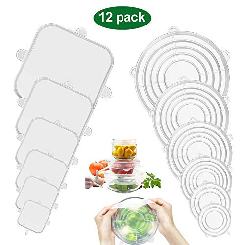 Product Cover Silicone Stretch Lids Food Grade Flexible, Reusable, Durable Food Covers Bowl Can Lids Container Wrap Dishwasher Safe (12pack-clear)