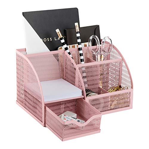 Product Cover Light Pink Desk Organizer - Cute and Girly Pink Desk Accessories - Office Storage for Girls and Women - Paper Storage and Office Supply Storage - Home Office