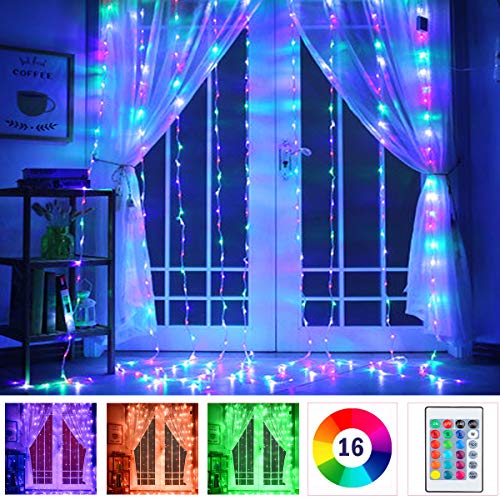 Product Cover SUPERNIGHT Window Curtain String Lights, Color Changing Twinkle Star LED Fairy Lighting Waterproof for Wedding Party Home Garden Bedroom Outdoor Indoor Decorations (9.8 x 9.8 ft, 300LEDs, RGB)