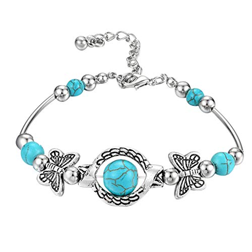 Product Cover winwintom 1/5pcs Bracelets for Women, Vintage Ethnic Style Natural Turquoise Carved Butterfly Pendant Bohemian Ladies Bracelet Jewelry Valentine's Day Mother's Day Gifts (1pcs)