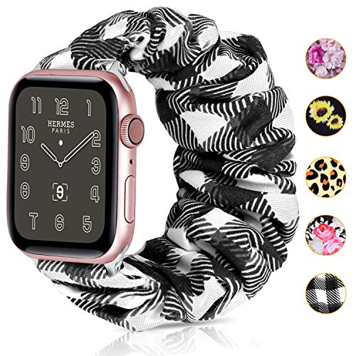 Product Cover Moretek Scrunchie Bands Compatible with Apple Watch Band 38mm 40mm 42mm,Soft Pattern Printed Fabric Sport Replacement Wristbands for Women with iWatch Series 4 5 Series 3/2/1 (F-Grid, 38/40mm)