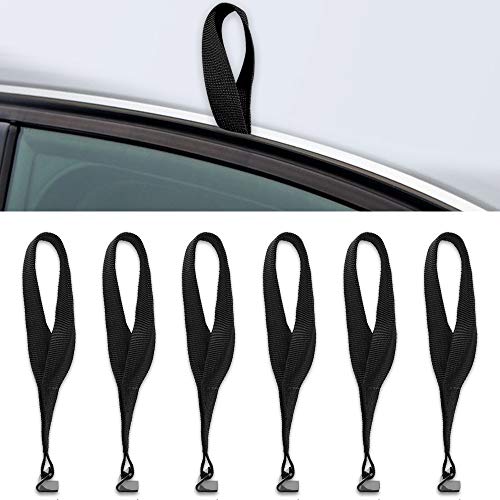 Product Cover Rooftop Cargo Tie Down Hooks - High Tensile Nylon Sturdy & Durable Straps for Car Top Carrier, Coated Metal, Perfect Protection for Door Frames, Drive Safer (4+2 Hooks)