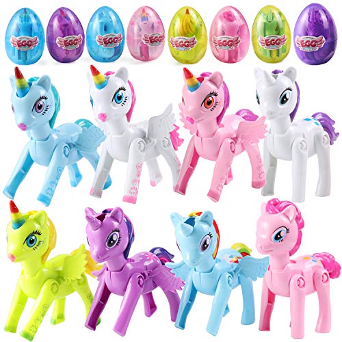 Product Cover 8 Pack Pre Filled Jumbo Deformation Easter Eggs with Unicorn Pony Toys, 3.5 inches Filled Eggs for Easter Egg Hunt, Basket Stuffers Filler, Classroom Prize Supplies