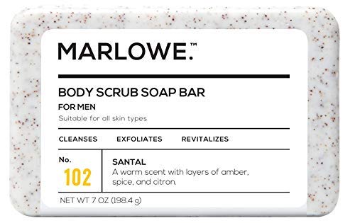 Product Cover MARLOWE. No. 102 Men's Body Scrub Soap 7 oz | Warm Santal Scent | Best Exfoliating Bar for Men | Made with Natural Ingredients | Green Tea Extract | Updated Scent