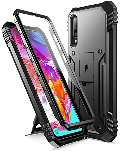 Product Cover Poetic Revolution Series Phone Case for Samsung Galaxy A70, Full-Body Rugged Dual-Layer Shockproof Protective Cover with Kickstand and Built-in-Screen Protector, Black