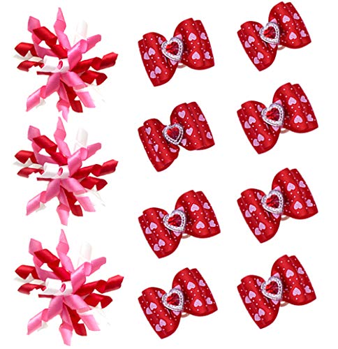 Product Cover MaSue Pets 20pcs/10 Pairs Dog Hair Bows for Valanetines Day Dog Curve Bows Romantic Dogs Pink Rose Red Colors Diamand Love Dog Bows Gorgeous Dog Grooming Products