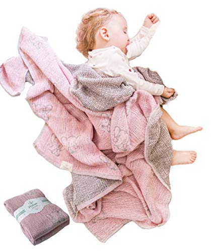 Product Cover Lightweight Baby Blankets for Girls Boys-Mebien Stroller Crib Nursery Bedding Blanket Quilt Swaddle -Infant Toddler Newborn Unisex -Baby Shower Registry Gifts- Jacquard Elephant Rose&Grey 43x47