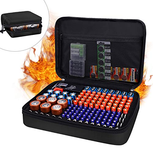 Product Cover JUNDUN Battery Organizer,Fireproof Waterproof Hard Battery Storage Case,Silicone Battery Storage Box Holder，Hold 148 Batteries for AA AAA C D 9V with Tester BT-168 (Not Included Batteries)