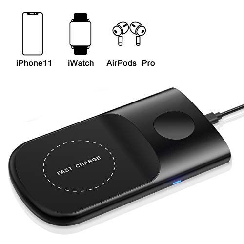 Product Cover Wireless Charger, HoRiMe 2 in 1 Wireless Charging Station for iWatch 5/4/3/2/1, 10W Fast Charger for iPhone 11/11 Pro Max/XR/XS Max/XS/X/8/8P，Airpods Pro（Black）