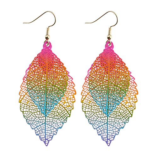 Product Cover Jeash Fashion Metal Hollow Colorful Leaf Pendant Drop Hook Earrings Statement Jewelry Double Hollow Leaf Earrings,Bohemian Earrings Vintage Hook Earrings (B)