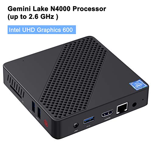 Product Cover N40 Mini PC Intel Celeron N4000(up to 2.6GHz), Fanless Windows 10 Pro Mini Computer, DDR4 4GB+64GB eMMC, UHD 4K@60Hz, DIY SSD, Dual Band WiFi, HDMI&VGA, Support Auto Power On, PXE Boot, WOL, RTC Wake