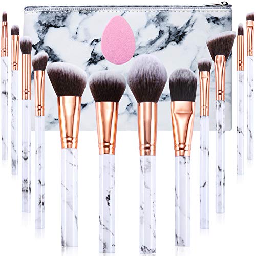 Product Cover Makeup Brushes Set Gee-rgeous Professional 12Pcs Marble Make Up Brushes Set with Foundation Eyeshadow Eyebrow Brush Make Up Sponge Puff and Cosmetic Bag