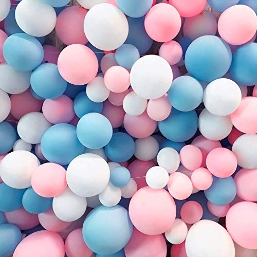 Product Cover Pack of 80 Latex Balloons Baby Blue Pink Silver White for Baby Shower Gender Reveal He or She Boy or Girl Wedding Birthday Party Decorations - 10 Ct. of 18
