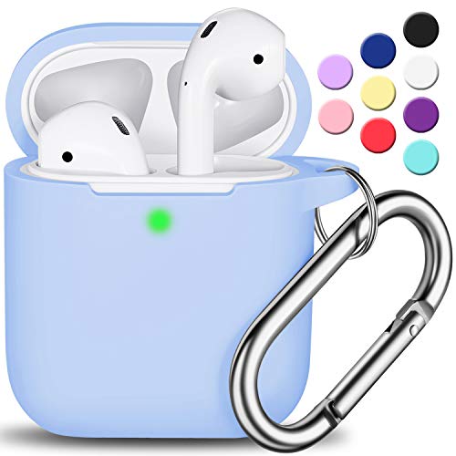 Product Cover AirPods Case Cover with Keychain, R-fun Full Protective Silicone AirPods Accessories Skin Cover for Women Girl with Apple AirPods Wireless Charging Case,Front LED Visible-Sky Blue