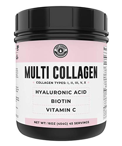Product Cover Collagen with Biotin, Hyaluronic Acid, Vitamin C (1 lb Powder) | Hydrolyzed Multi Collagen Peptide Protein (Types I, II, III, V, X). Collagen for Hair, Skin, Nails. Collagen Supplement for Women, Men