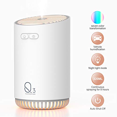Product Cover Portable Mini Humidifier,Humidifiers For Babies, Office Desk Humidifier,USB Personal Desktop Humidifier With 7-Color LED Night Light,Quiet Humidifier,Waterless Auto Shut-Off,2 Mist Modes, (White)