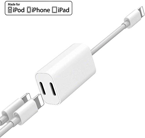 Product Cover [Apple MFi Certified] Double Lightning Adapter for iPhone, 2 in 1 Dual Lightning Headphone Audio & Charge Splitter for iPhone 11/11 Pro/XS/XR/X 8 7, iPad, Support iOS 13 + Sync Data + Music Control