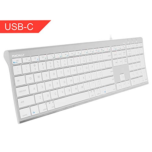 Product Cover Wired USB-C Keyboard, Macally Ultra-Slim USB Type C Keyboard forApple MacBook Pro/Air Laptops, iMac Pro Desktop Computers, iPad, Chromebook Notebook - Plug and Play - No Drivers (Aluminum Silver)