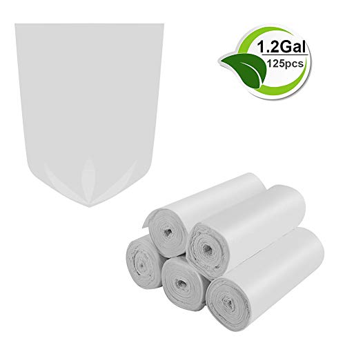 Product Cover 1.2 Gallon Trash Bags Biodegradable Trash Bags Small Garbage Bags Recycling Compostable Rubbish Bags Unscented Wastebasket Can Liners for Bathroom,Home, Office, Baby diaper(White, 125 Counts)