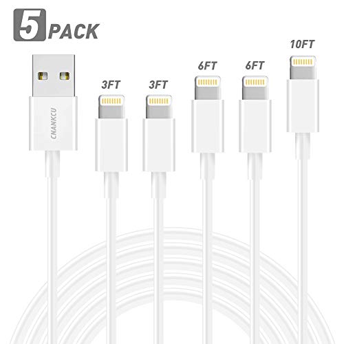 Product Cover iPhone Charger,CNANKCU MFi Certified Lightning Cable 5 Pack(3-3-3-3-3ft) Durable High-Speed Charger Compatible iPhone 11/Pro/Xs Max/XR/X/8/8Plus and More -White
